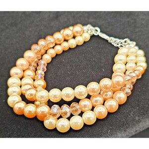 Vintage Avon Silver Tone & Ivory, Baby Pink, & Copper Faux Pearl Bracelet